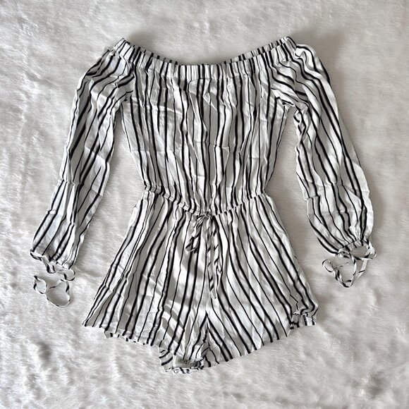 Kendall & Kylie Pants - KENDALL & KYLIE Striped Off the Shoulder Romper
